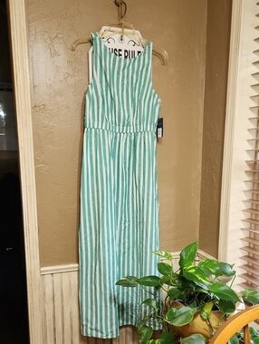 NEW Universal Thread Green and White Striped Maxi Sundress Dress Size Med